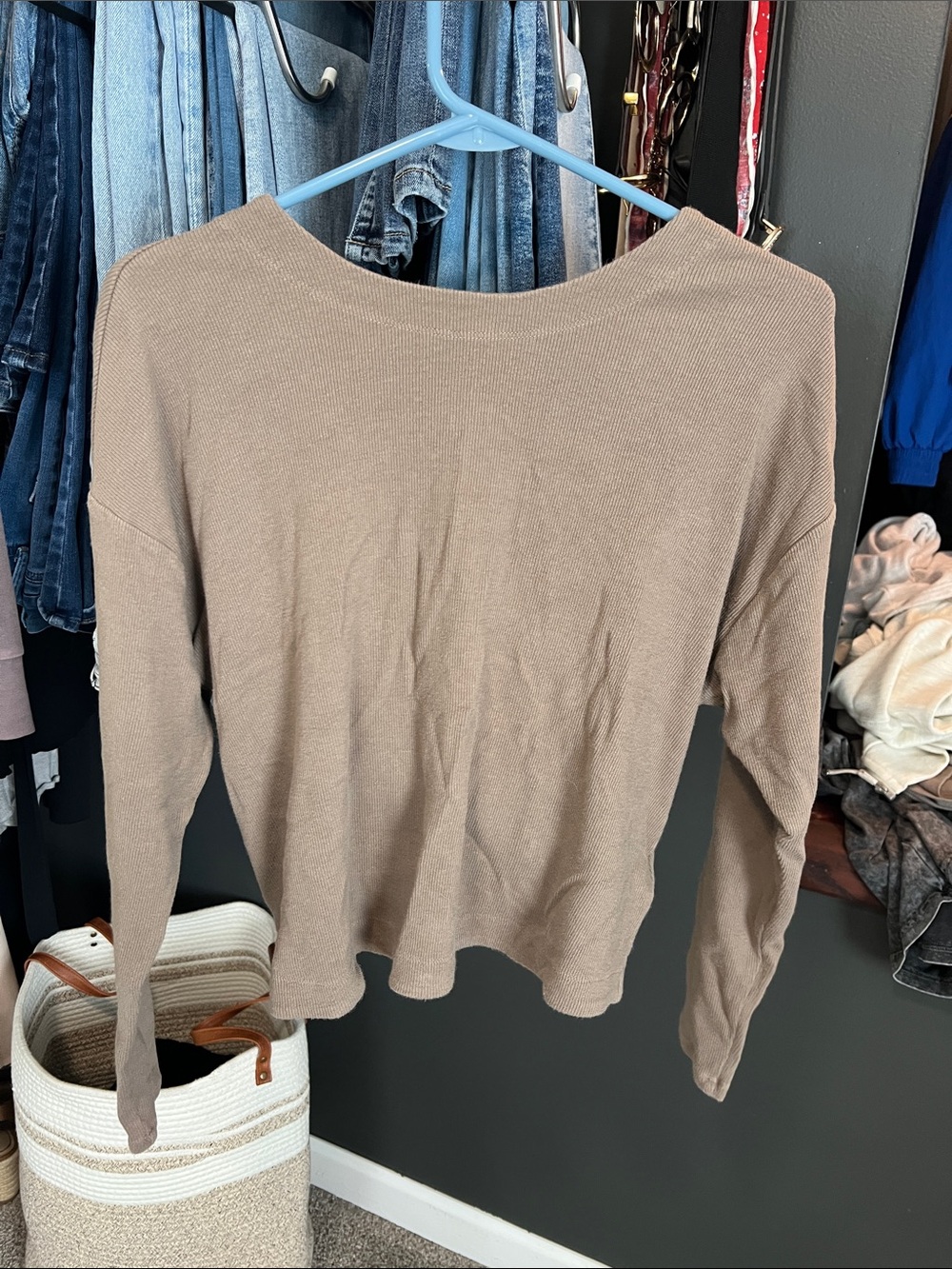 Athleta Neutral Taupe Long-Sleeve Boatneck Top
